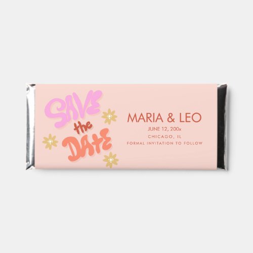 Groovy Hand Drawn Lettering Save the Date Hershey Bar Favors