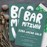 Groovy Handlettering Custom Bar Bnai Mitzvah Green Invitation<br><div class="desc">Perfect card to announce a bar mitzvah! Hand made art for you with handlettering on the front and back side! FULLY CUSTOMIZABLE! Click on “Personalize” above to edit the text. Click "edit using design tool" to adjust the fonts, colors and placements and to delete the back side design if you...</div>