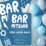 Groovy Handlettering Custom Bar Mitzvah Blue Invitation<br><div class="desc">Perfect card to announce a bar mitzvah! Hand made art for you with handlettering on the front and back side! FULLY CUSTOMIZABLE! Click on “Personalize” above to edit the text. Click "edit using design tool" to adjust the fonts, colors and placements and to delete the back side design if you...</div>