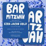 Groovy Handlettering Custom Bar Mitzvah Blue White Invitation<br><div class="desc">Perfect card to announce a bar mitzvah! Hand made art for you with handlettering on the front and back side! FULLY CUSTOMIZABLE! Click on “Personalize” above to edit the text. Click "edit using design tool" to adjust the fonts, colors and placements and to delete the back side design if you...</div>