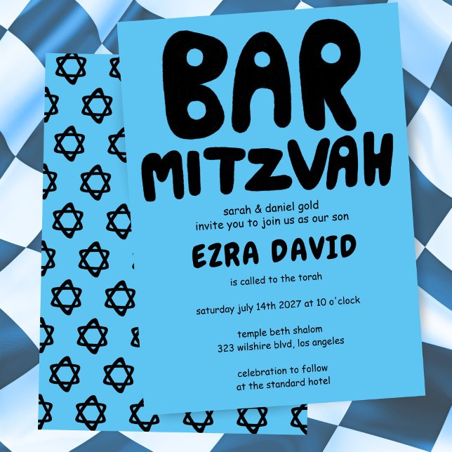 Groovy Handlettering Custom BAR Mitzvah Bold Stars Invitation (Groovy Handlettering Custom BAR Mitzvah Bold Blue Stars Invitation
)