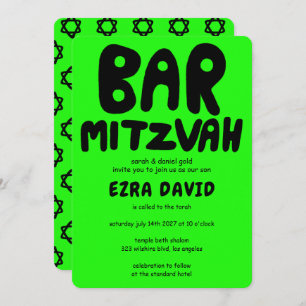 Groovy Handlettering Custom BAR Mitzvah Neon Stars Invitation