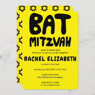 Groovy Handlettering Custom Bat Mitzvah Bold Stars Invitation