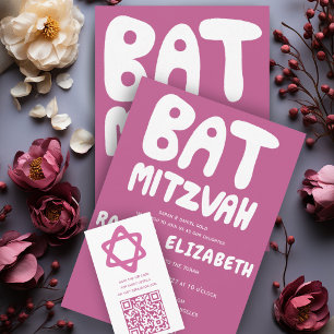 Groovy Handlettering Custom Bat Mitzvah Pink Invitation