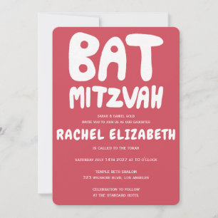 Groovy Handlettering Custom Bat Mitzvah Pink Stars Invitation