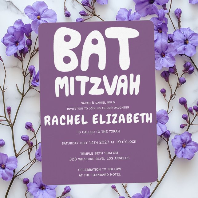 Groovy Handlettering Custom Bat Mitzvah Purple Invitation (Groovy Handlettering Custom Bat Mitzvah Purple Invitation
)