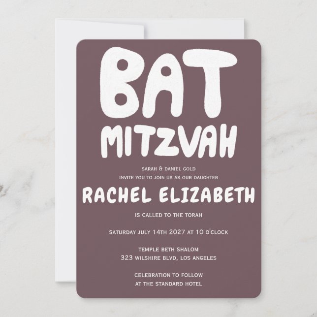 Groovy Handlettering Custom Bat Mitzvah Purple Invitation (Front)