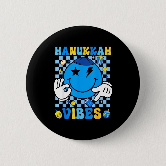 Groovy Hanukkah Vibes Chanukah Pajama Happy Hanukk Button (Front)
