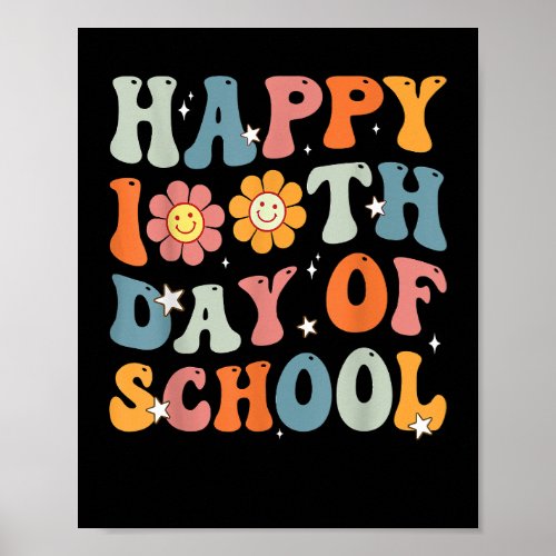 Groovy Happy 100th Day of School Cute Students Kid Poster
