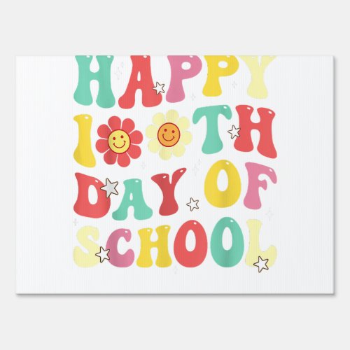 Groovy Happy 100th Day of School Cute Students Kid Sign