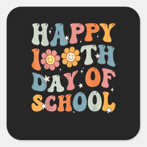 Groovy Happy 100th Day of School Cute Students Kid Square Sticker