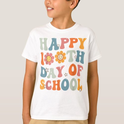 Groovy Happy 100th Day of School Cute Students Kid T_Shirt