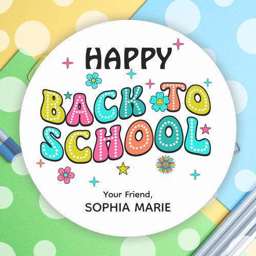 Groovy Happy Back To School  Classic Round Sticker