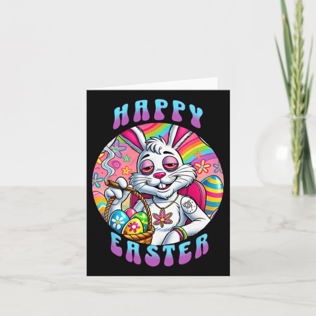 Groovy Happy Easter Bunny Smoking Weed Funny  Card (Front)