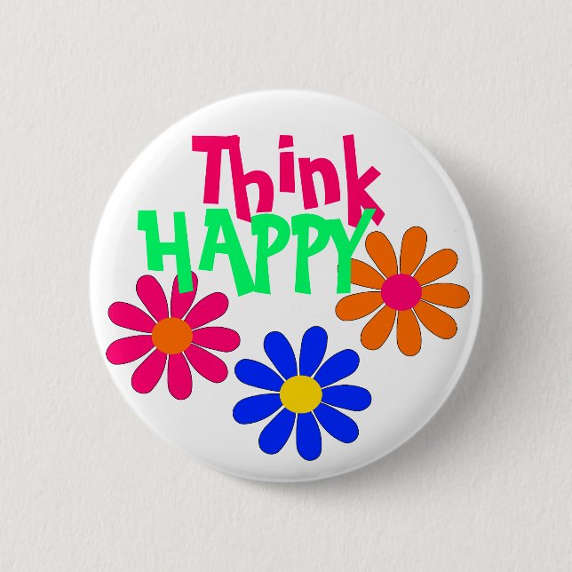 Groovy Happy Flowers Pinback Button (Front)