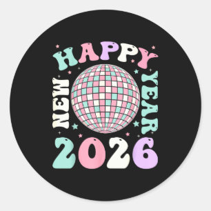 Groovy Happy New Year 2026 Disco Ball New Years Ev Classic Round Sticker