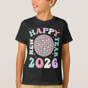 Groovy Happy New Year 2026 Disco Ball New Years Ev T-Shirt