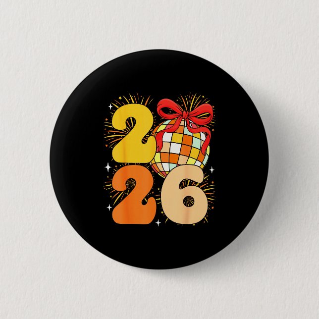 Groovy Happy New Year 2026 New Years Eve Party Men Button (Front)