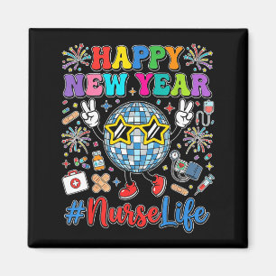Groovy Happy New Year 2026 Nurse Life Disco Ball F Magnet