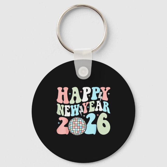 Groovy Happy New Year 2026 Party Cute New Years Ev Keychain (Front)