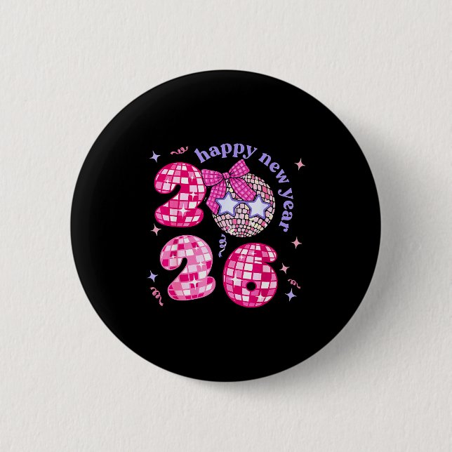 Groovy Happy New Year Party 2026 Girls Kids Toddle Button (Front)