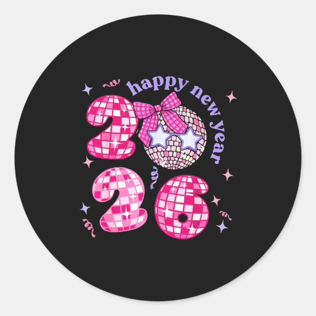 Groovy Happy New Year Party 2026 Girls Kids Toddle Classic Round Sticker (Front)