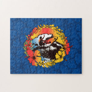Groovy Hawaiian Surfer 1960s Retro Graphic Jigsaw Puzzle