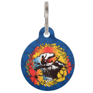 Groovy Hawaiian Surfer 1960s Retro Graphic Pet ID Tag
