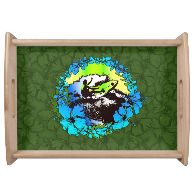 Groovy Hawaiian Surfer 1960s Retro Graphic Serving Tray (Front)