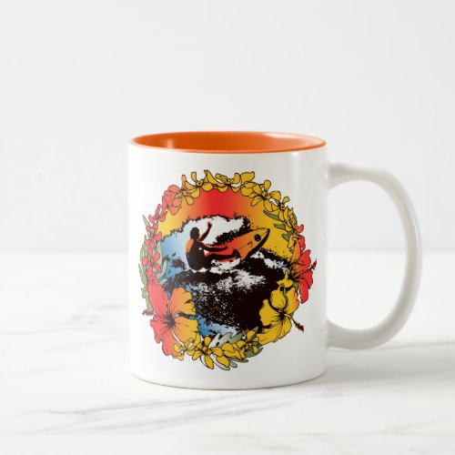 Groovy Hawaiian Surfer 1960s Retro Graphic Two_Tone Coffee Mug