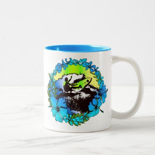 Groovy Hawaiian Surfer 1960s Retro Graphic Two_Tone Coffee Mug