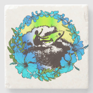 Groovy Hawaiian Surfer 60's Retro Tiki Bar Coaster