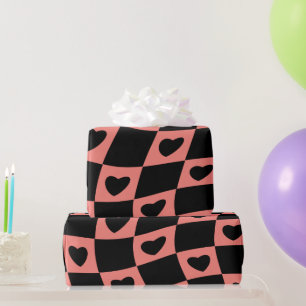 Groovy Heart Shape Checkerboard, Y2K 90s Wrappin Wrapping Paper