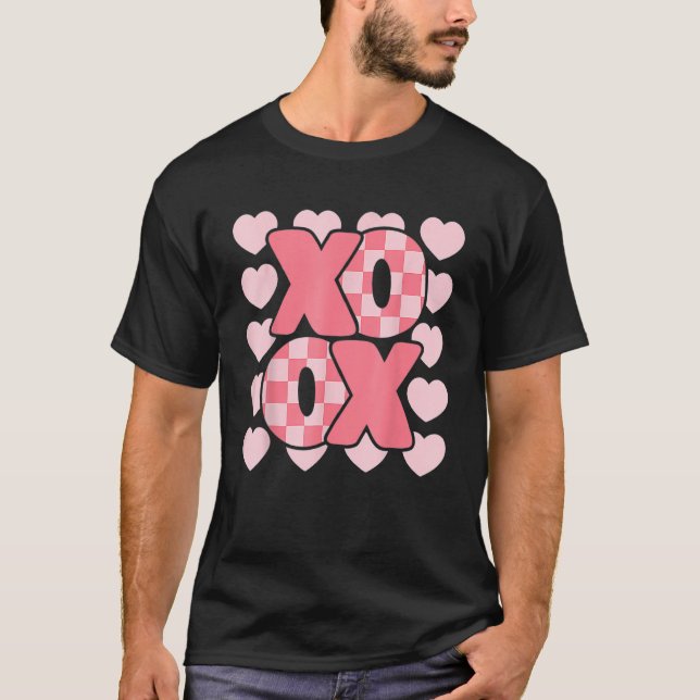 Groovy Heart Valentine's Day For Couple Xoxo Valen T-Shirt (Front)