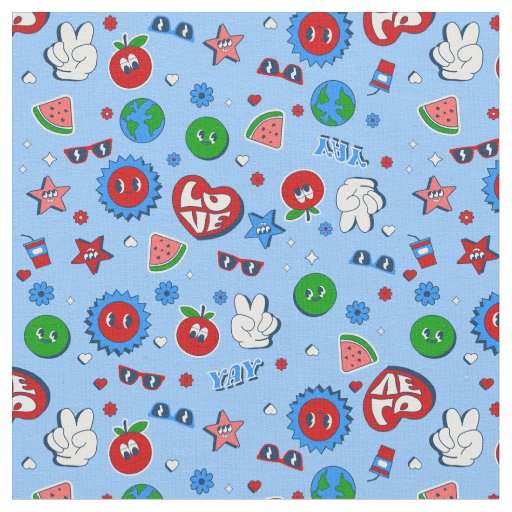 groovy heart watermelon earth valentine 1960s  fabric