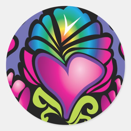 groovy heart wave classic round sticker