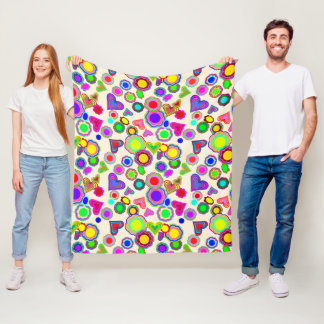Groovy Hearts Colorful Flowers Fleece Blanket