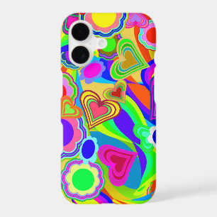 Groovy Hearts Colorful Flowers iPhone 17 Case