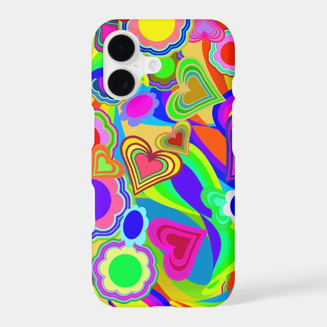 Groovy Hearts Colorful Flowers iPhone Case (Back)