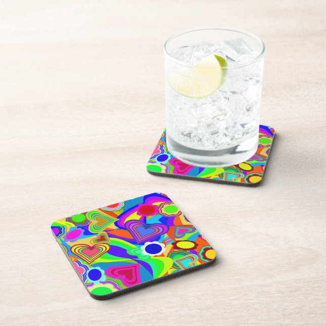 Groovy Hearts Flowers Beverage Coaster (Right Side)