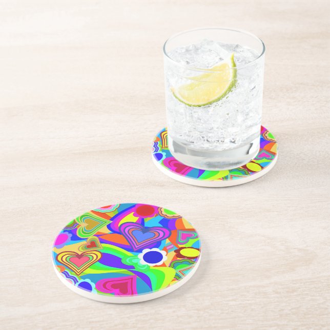 Groovy Hearts Flowers Coaster (Side)