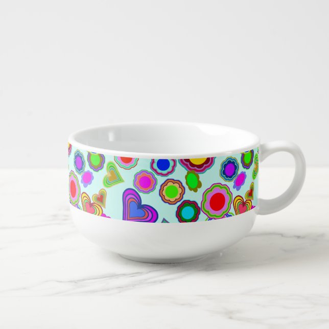 Groovy Hearts Flowers Soup Mug (Left)