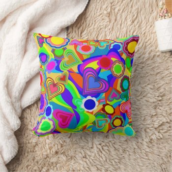 Groovy Hearts Flowers Throw Pillow by gravityx9 at Zazzle