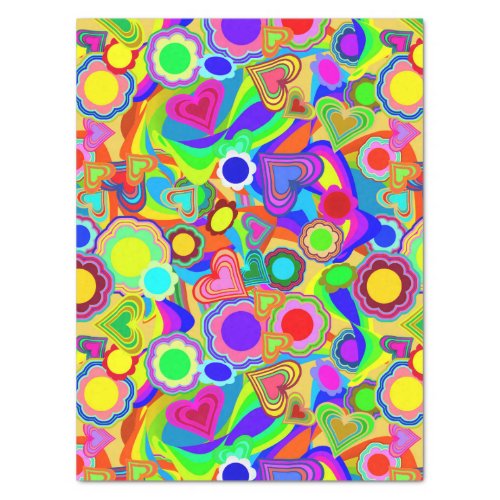 Groovy Hearts Flowers Tissue Paper