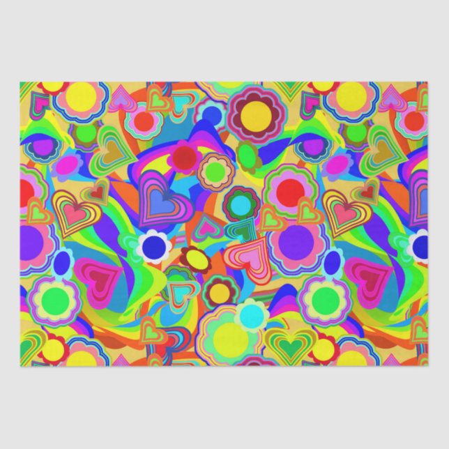 Groovy Hearts Flowers Tissue Paper (Front)