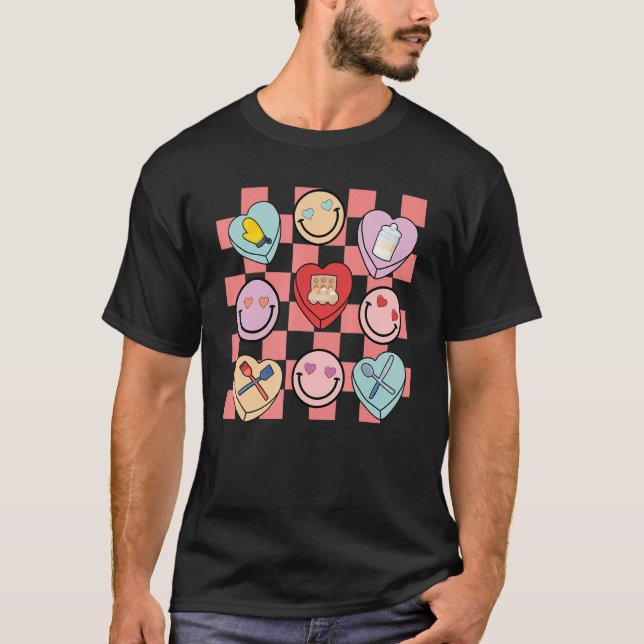 Groovy Hearts Love Lunch Lady Valentine's Day Teac T-Shirt (Front)