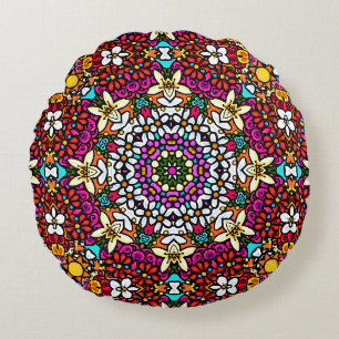 Groovy Heavenly Flower Power Round Pillow