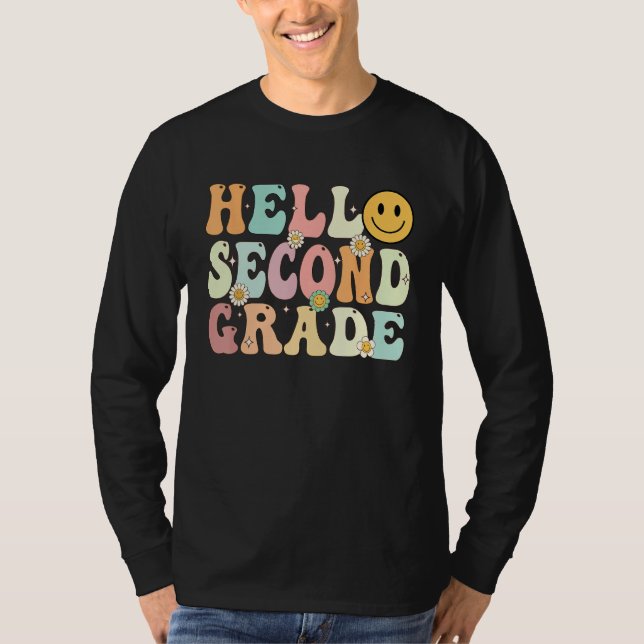 Groovy Hello 2nd Second Grade Back To School Teach T-Shirt (Front)