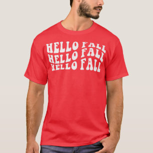 Groovy Hello Fall Autumn It's Fall Thanksgiving Fa T-Shirt