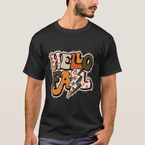 Groovy Hello Fall Autumn Vibes Lightning Bolt  T_Shirt